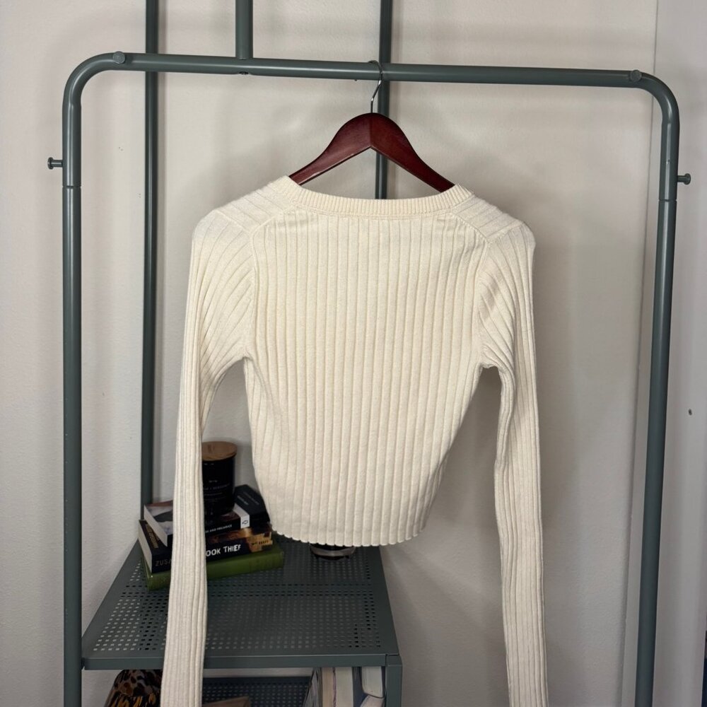 White Ribbed Cardigan - Picture 2 of 3